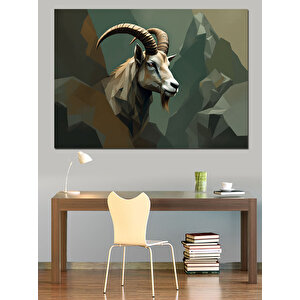Dağ Keçisi Polygonal Stil Dekoratif Kanvas - Mdf Ahşap Tablo 70x100 cm