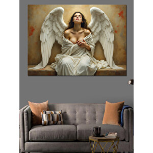 Beyaz Elbiseli Işıklı Melek Dekoratif Kanvas - Mdf Ahşap Tablo 70x100 cm