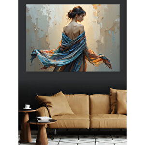 Mavi Elbiseli Kadın Dekoratif Kanvas - Mdf Ahşap Tablo 50x70 cm