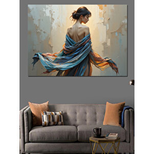 Mavi Elbiseli Kadın Dekoratif Kanvas - Mdf Ahşap Tablo 50x70 cm