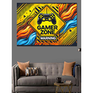 Gamer Alanı Uyarı Dekoratif Kanvas - Mdf Ahşap Tablo 35x50 cm