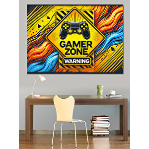 Gamer Alanı Uyarı Dekoratif Kanvas - Mdf Ahşap Tablo 35x50 cm