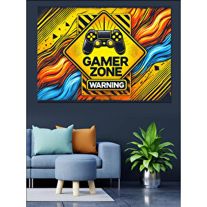 Gamer Alanı Uyarı Dekoratif Kanvas - Mdf Ahşap Tablo 100x140 cm