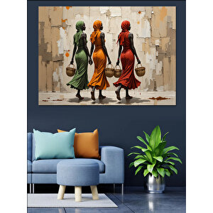 Pazar Çantası Taşıyan Kadınlar Dekoratif Kanvas - Mdf Ahşap Tablo 70x100 cm