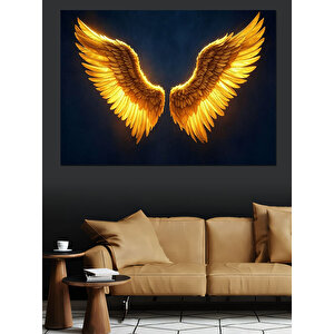 Altın Parlak Melek Kanatları Dekoratif Kanvas - Mdf Ahşap Tablo 35x50 cm