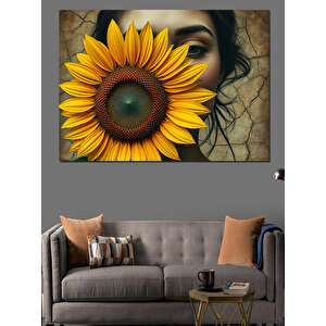 Günebakan Ve Kadın Dekoratif Kanvas - Mdf Ahşap Tablo 100x140 cm