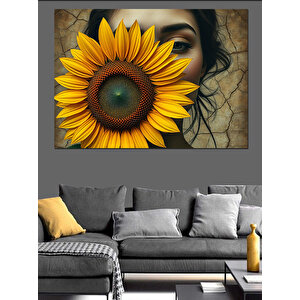 Günebakan Ve Kadın Dekoratif Kanvas - Mdf Ahşap Tablo