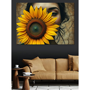 Günebakan Ve Kadın Dekoratif Kanvas - Mdf Ahşap Tablo