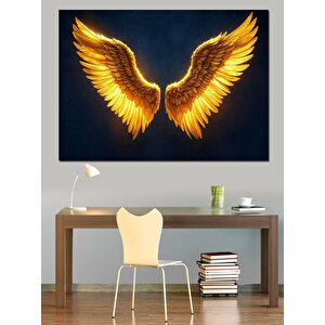 Altın Parlak Melek Kanatları Dekoratif Kanvas - Mdf Ahşap Tablo 100x140 cm