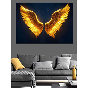 Altın Parlak Melek Kanatları Dekoratif Kanvas - Mdf Ahşap Tablo 100x140 cm
