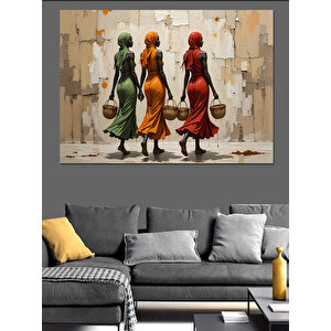 Pazar Çantası Taşıyan Kadınlar Dekoratif Kanvas - Mdf Ahşap Tablo 35x50 cm