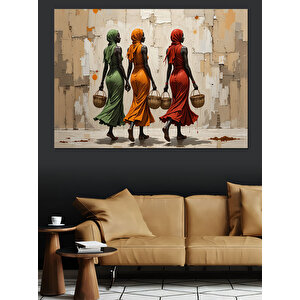 Pazar Çantası Taşıyan Kadınlar Dekoratif Kanvas - Mdf Ahşap Tablo 35x50 cm