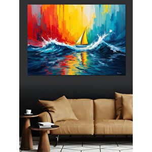 Fırtınada Yelkenli Ve Dalgalar Dekoratif Kanvas - Mdf Ahşap Tablo 70x100 cm