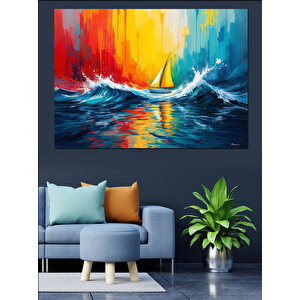 Fırtınada Yelkenli Ve Dalgalar Dekoratif Kanvas - Mdf Ahşap Tablo 70x100 cm