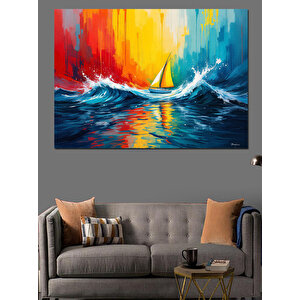 Fırtınada Yelkenli Ve Dalgalar Dekoratif Kanvas - Mdf Ahşap Tablo 70x100 cm