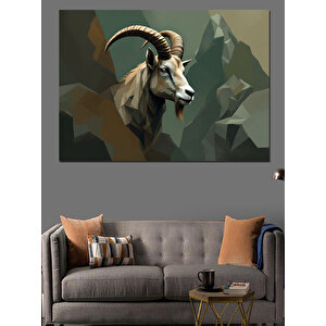 Dağ Keçisi Polygonal Stil Dekoratif Kanvas - Mdf Ahşap Tablo 100x140 cm