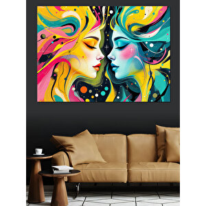 Sanatsal İki Kadın Dekoratif Kanvas - Mdf Ahşap Tablo 100x140 cm