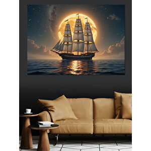 Gece Yelkenlisi Dekoratif Kanvas - Mdf Ahşap Tablo 100x140 cm