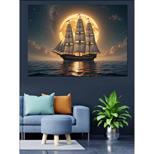Gece Yelkenlisi Dekoratif Kanvas - Mdf Ahşap Tablo