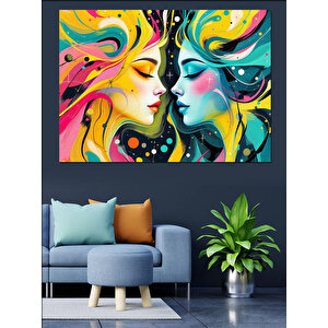 Sanatsal İki Kadın Dekoratif Kanvas - Mdf Ahşap Tablo 70x100 cm