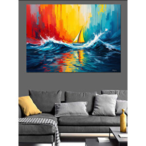Fırtınada Yelkenli Ve Dalgalar Dekoratif Kanvas - Mdf Ahşap Tablo