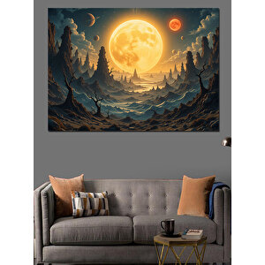Dolunaylı Dağ Manzarası Dekoratif Kanvas - Mdf Ahşap Tablo 70x100 cm
