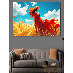 Buğday Tarlasında Kadın Dekoratif Kanvas - Mdf Ahşap Tablo 25x35 cm