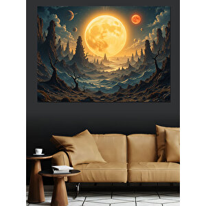 Dolunaylı Dağ Manzarası Dekoratif Kanvas - Mdf Ahşap Tablo