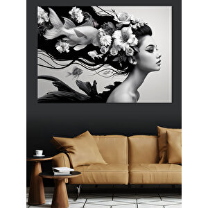 Siyah Beyaz Saçlı Kadın Dekoratif Kanvas - Mdf Ahşap Tablo 100x140 cm