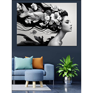 Siyah Beyaz Saçlı Kadın Dekoratif Kanvas - Mdf Ahşap Tablo 100x140 cm