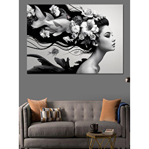 Siyah Beyaz Saçlı Kadın Dekoratif Kanvas - Mdf Ahşap Tablo 100x140 cm