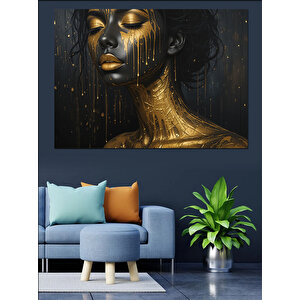 Altın Gözyaşı Dökülen Kadın Dekoratif Kanvas - Mdf Ahşap Tablo 70x100 cm