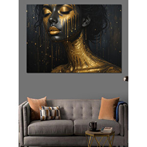 Altın Gözyaşı Dökülen Kadın Dekoratif Kanvas - Mdf Ahşap Tablo 70x100 cm