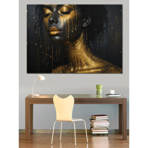 Altın Gözyaşı Dökülen Kadın Dekoratif Kanvas - Mdf Ahşap Tablo