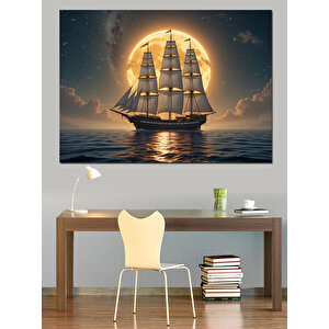 Gece Yelkenlisi Dekoratif Kanvas - Mdf Ahşap Tablo 50x70 cm