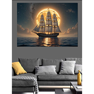 Gece Yelkenlisi Dekoratif Kanvas - Mdf Ahşap Tablo 50x70 cm