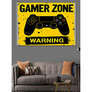 Sarı Uyarılı Gamer Zone Posteri Dekoratif Kanvas - Mdf Ahşap Tablo 50x70 cm