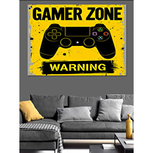 Sarı Uyarılı Gamer Zone Posteri Dekoratif Kanvas - Mdf Ahşap Tablo 50x70 cm
