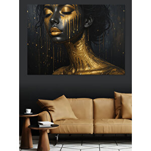 Altın Gözyaşı Dökülen Kadın Dekoratif Kanvas - Mdf Ahşap Tablo 50x70 cm