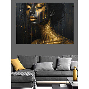 Altın Gözyaşı Dökülen Kadın Dekoratif Kanvas - Mdf Ahşap Tablo