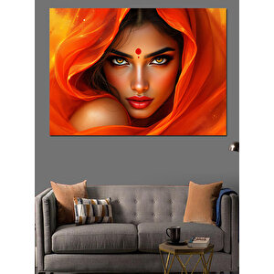Turuncu Eşarplı Kadın Dekoratif Kanvas - Mdf Ahşap Tablo