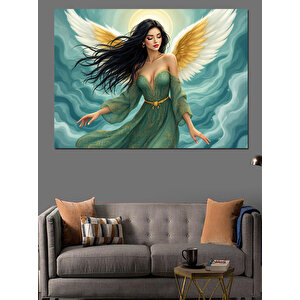 Yeşil Elbiseli Melek Kadın Dekoratif Kanvas - Mdf Ahşap Tablo 25x35 cm