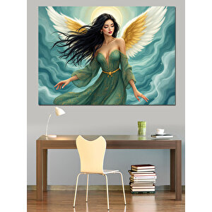 Yeşil Elbiseli Melek Kadın Dekoratif Kanvas - Mdf Ahşap Tablo