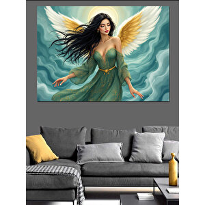 Yeşil Elbiseli Melek Kadın Dekoratif Kanvas - Mdf Ahşap Tablo