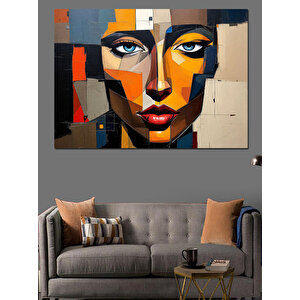 Renkli Kadın Portresi Dekoratif Kanvas - Mdf Ahşap Tablo 50x70 cm