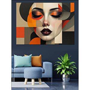 Soyut Portreli Renkli Kadın Dekoratif Kanvas - Mdf Ahşap Tablo 70x100 cm