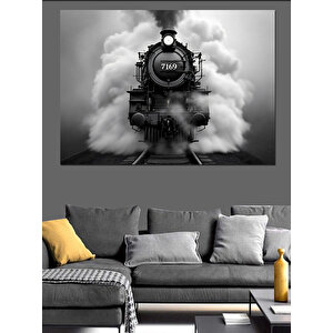 Buhar Çıkaran Siyah Tren Dekoratif Kanvas - Mdf Ahşap Tablo 35x50 cm