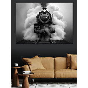 Buhar Çıkaran Siyah Tren Dekoratif Kanvas - Mdf Ahşap Tablo 35x50 cm