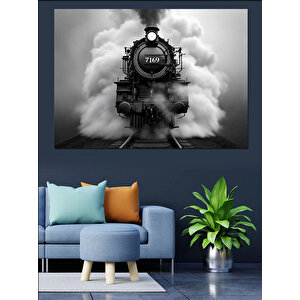 Buhar Çıkaran Siyah Tren Dekoratif Kanvas - Mdf Ahşap Tablo 35x50 cm