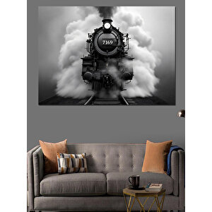 Buhar Çıkaran Siyah Tren Dekoratif Kanvas - Mdf Ahşap Tablo
